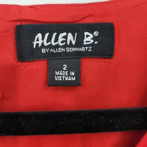 Vintage‎ 80s Allen B Satin Sheath Dress 2 Red Asymmetrical Ruffle Neckline Party - Picture 10 of 11